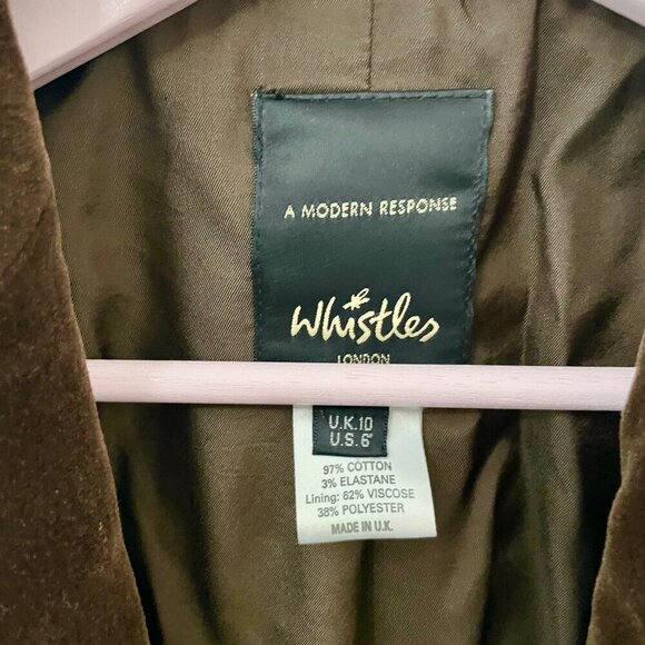 Whistles Brown Velvet Longline Blazer Size US 6 - Picture 2 of 3